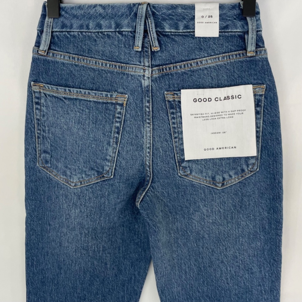 New Good American Slim Straight High Rise Raw Hem Ankle Jeans Blue Size 0 / 25 - Picture 10 of 16